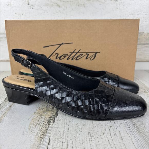 Trotters womens 8.5 Dea black woven leather slingback slip on shoe new pump - Picture 1 of 8